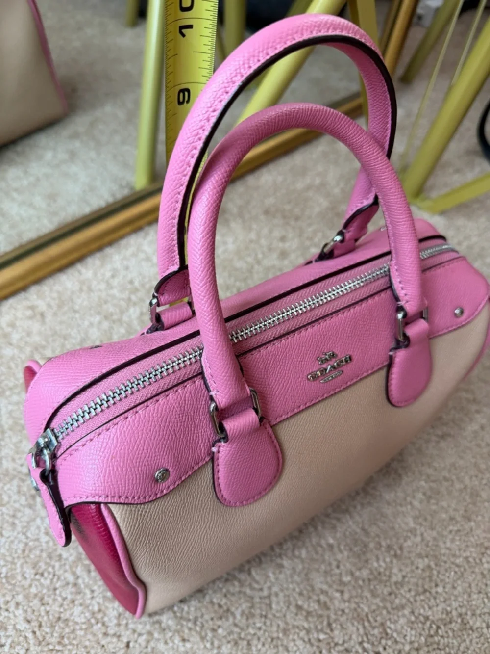Coach Mini Bennett Satchel Pink Beige Crossbody Bag Colorblock Leather ๐ ๐ - Picture 6 of 16